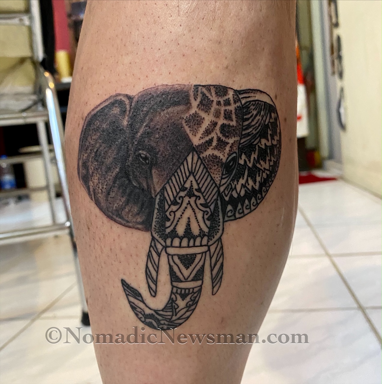 Joey's finished custom elephant tattoo